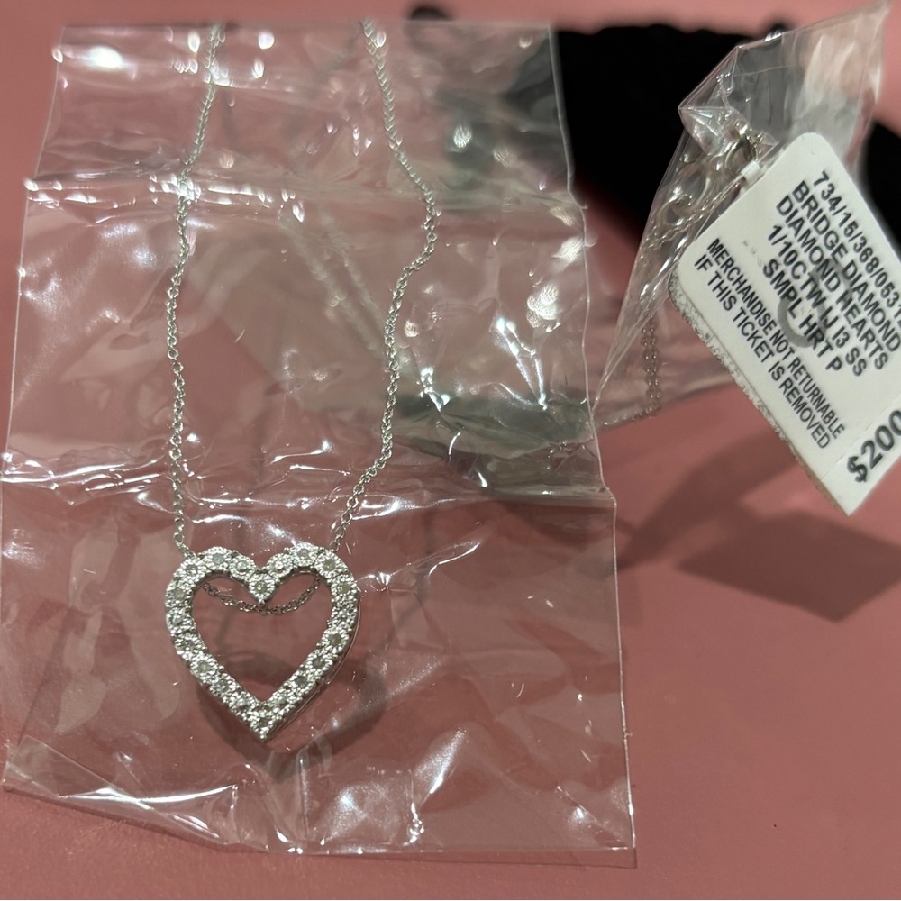 Diamond and Silver Heart Pendant Necklace NWT